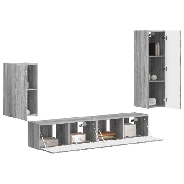 vidaXL Ensemble meuble TV 4 pcs Gris Sonoma Bois d'ing&eacute;nierie