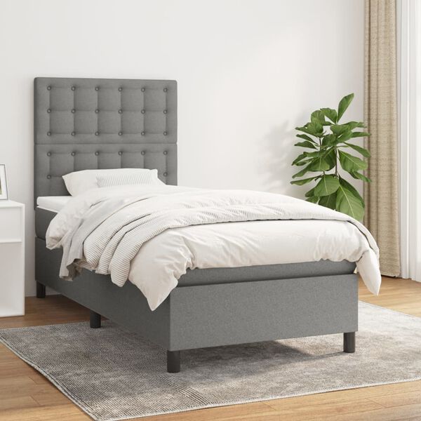 vidaXL Sommier &agrave; lattes de lit avec matelas Gris fonc&eacute; 90x200 cm Tissu