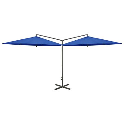 vidaXL Parasol double avec mât en acier Bleu azuré 600 cm