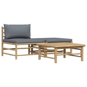 vidaXL Salon de jardin 3 pcs avec coussins gris fonc&eacute; Bambou