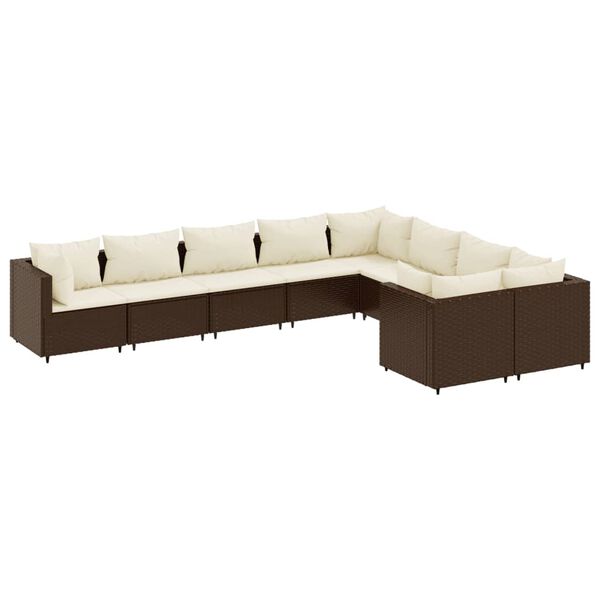 vidaXL Salon de jardin avec coussins 9 pcs marron r&eacute;sine tress&eacute;e