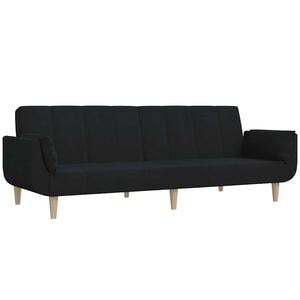 vidaXL Canap&eacute;-lit &agrave; 2 places avec deux oreillers noir tissu