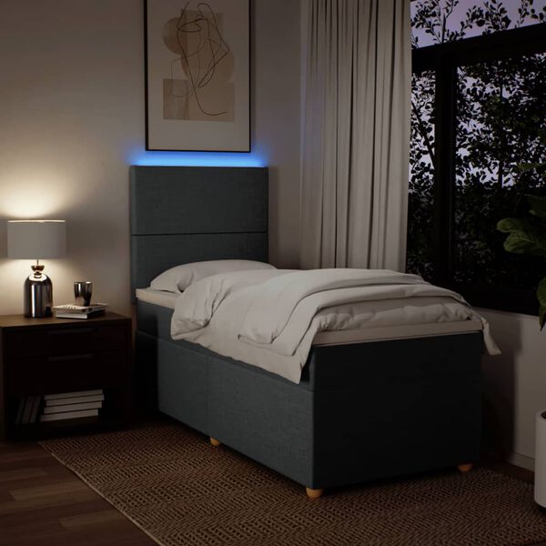 vidaXL Sommier &agrave; lattes de lit et matelas Gris fonc&eacute; 90x190 cm Tissu