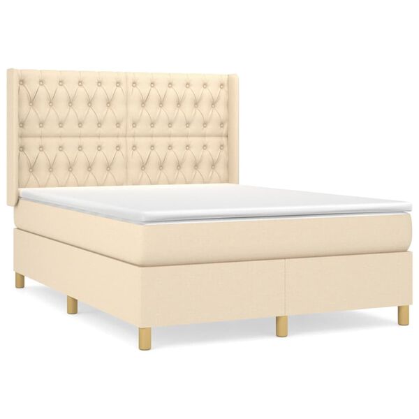 vidaXL Sommier &agrave; lattes de lit avec matelas Cr&egrave;me 140x190 cm Tissu