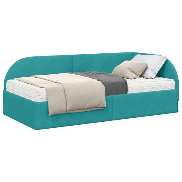 vidaXL Cadre de lit d'angle avec matelas 2 pcs Turquoise Velours