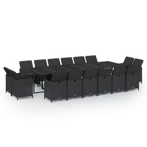 vidaXL Ensemble &agrave; manger de jardin coussins 17 pcs R&eacute;sine tress&eacute;e Noir