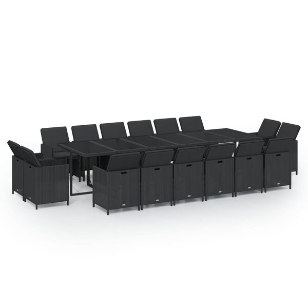 vidaXL Ensemble à manger de jardin coussins 17 pcs Résine tressée Noir