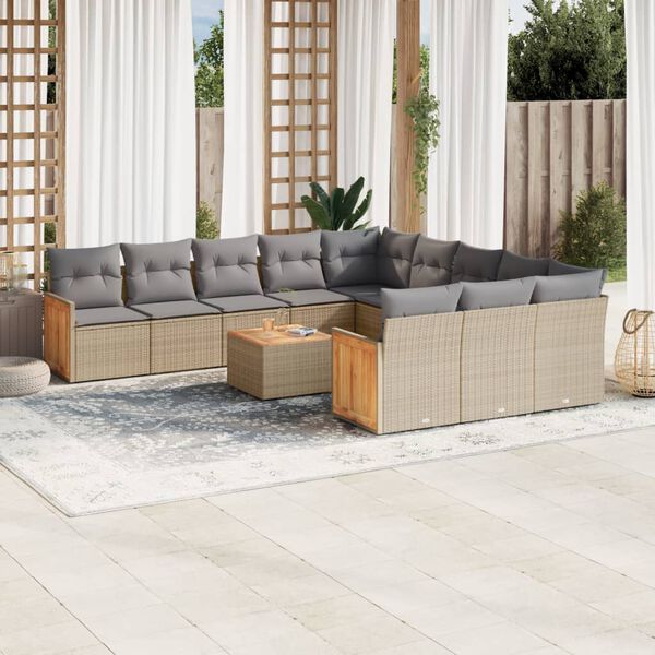 vidaXL Salon de jardin et coussins 13 pcs m&eacute;lange beige r&eacute;sine tress&eacute;e