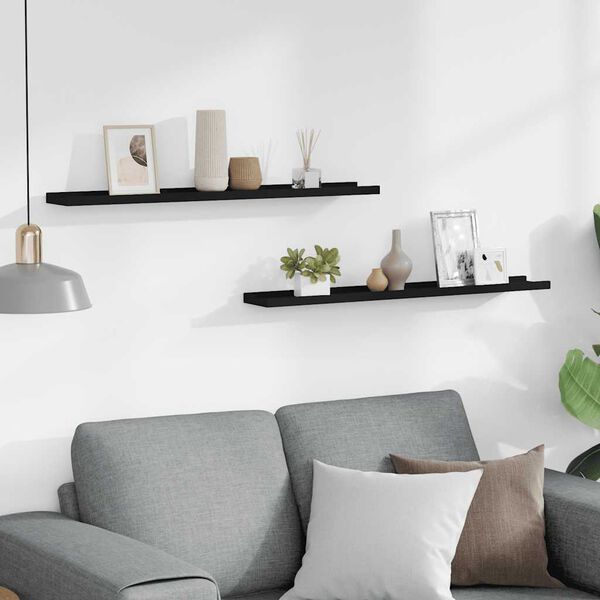 vidaXL &Eacute;tag&egrave;res &agrave; rebord pour cadre photo 2 pcs Noir 80x9x3 cm MDF