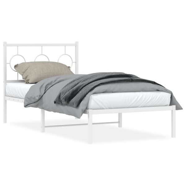 vidaXL Cadre de lit métal sans matelas avec tête de lit blanc 90x190cm