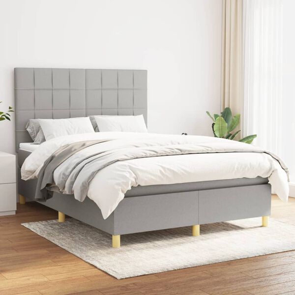 vidaXL Sommier &agrave; lattes de lit avec matelas Gris clair 140x200cm Tissu