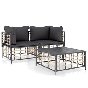 vidaXL Salon de jardin 3 pcs avec coussins anthracite r&eacute;sine tress&eacute;e