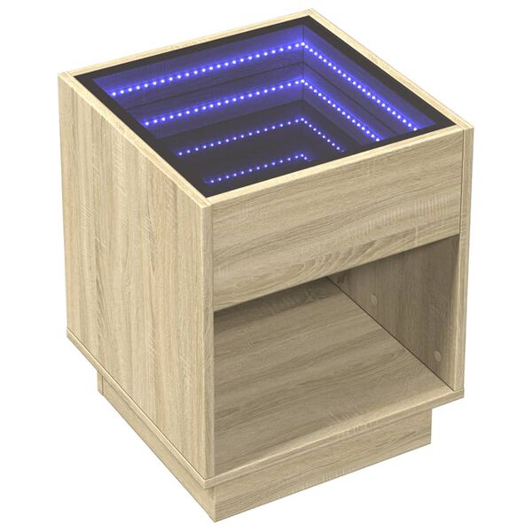 vidaXL Table de chevet avec LED infini chêne sonoma 40x40x50 cm