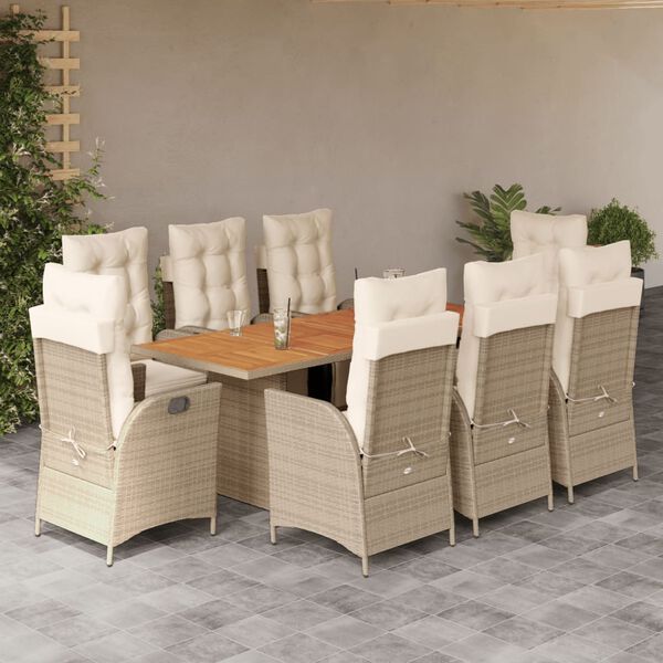 vidaXL Ensemble &agrave; manger de jardin et coussins 9 pcs beige Poly rotin