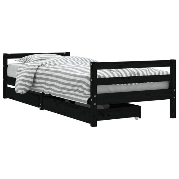 vidaXL Cadre de lit enfant avec tiroirs noir 90x200 cm bois pin massif