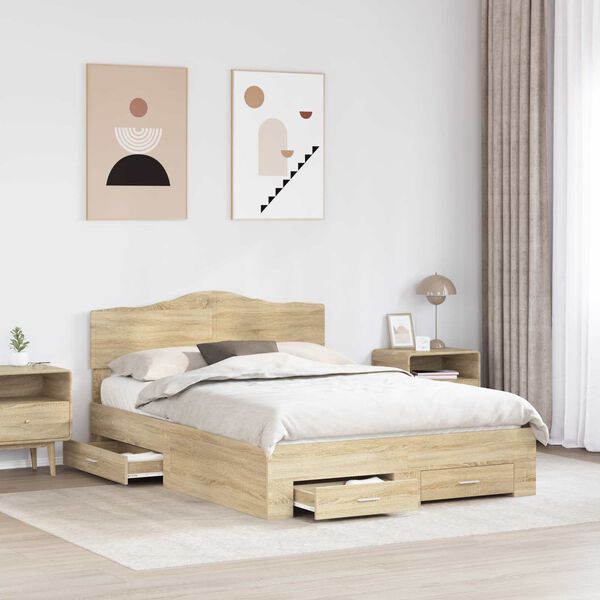 vidaXL Cadre de lit Ch&ecirc;ne Sonoma 140 x 190 cm Bois d'ing&eacute;nierie