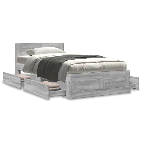vidaXL Cadre de lit avec tête de lit sans matelas sonoma gris 75x190cm