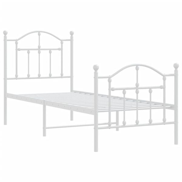 vidaXL Cadre de lit m&eacute;tal sans matelas avec pied de lit blanc 75x190cm
