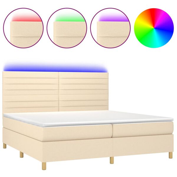 vidaXL Sommier &agrave; lattes de lit et matelas et LED Cr&egrave;me 200x200cm Tissu