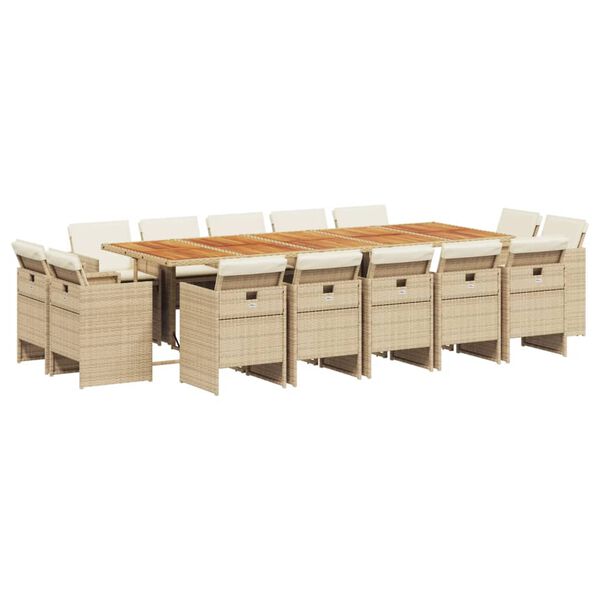 vidaXL Ensemble &agrave; manger de jardin et coussins 15 pcs beige