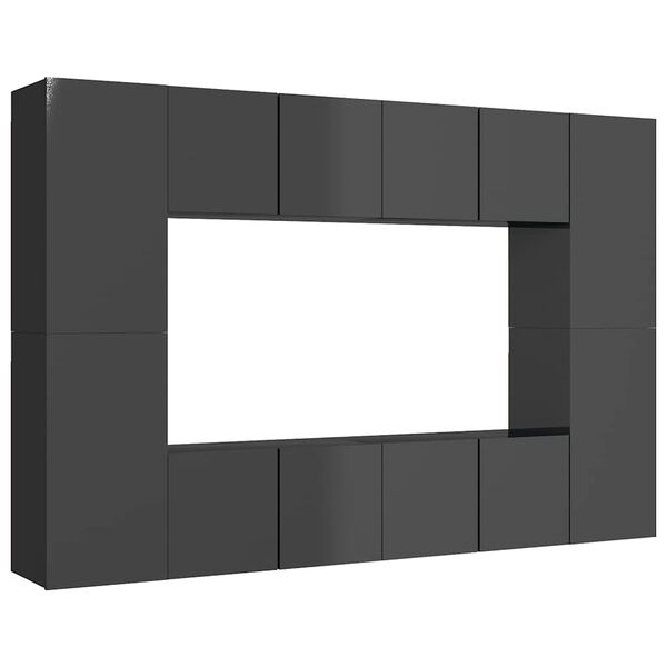 vidaXL Ensemble de meubles TV 8 pcs Gris brillant Bois d'ing&eacute;nierie