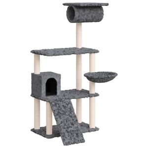 vidaXL Arbre &agrave; chat avec griffoirs en sisal Gris fonc&eacute; 131 cm