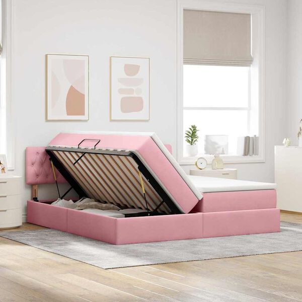 vidaXL Lit de Rangement avec matelas avec stockage Rose 100 x 200 cm