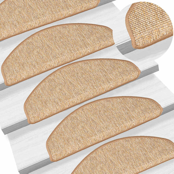 vidaXL Tapis d'escalier 15 pi&egrave;ces 65 x 21 x 4 cm Marron clair Demi-rond Grand