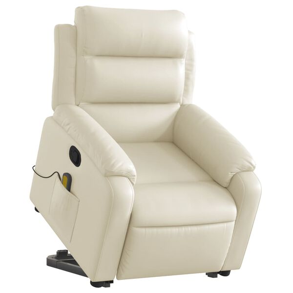vidaXL Fauteuil inclinable de massage Cr&egrave;me Similicuir