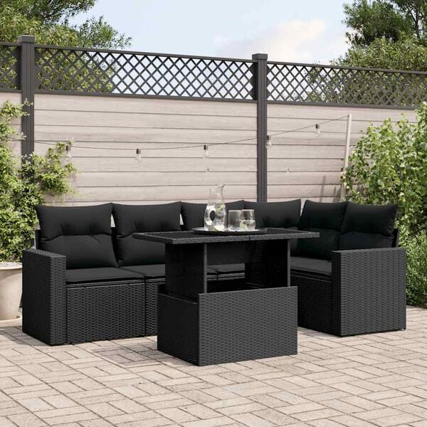 vidaXL Salon de jardin 6 pcs avec coussins noir r&eacute;sine tress&eacute;e