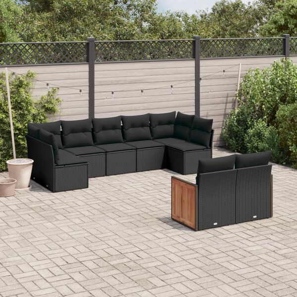vidaXL Salon de jardin 9 pcs avec coussins noir r&eacute;sine tress&eacute;e