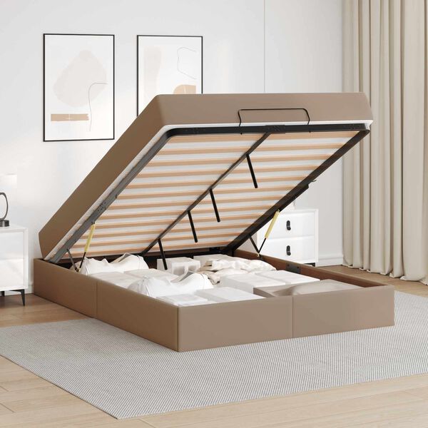 vidaXL Cadre de lit avec matelas avec matelas 2 pcs Tan PVC