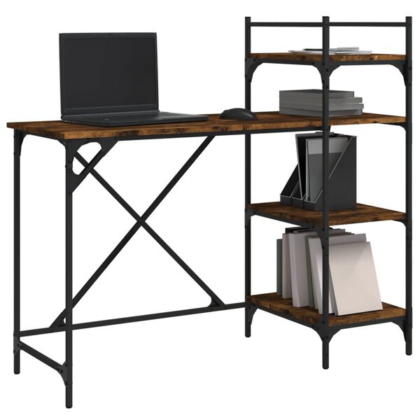 vidaXL Bureau d'ordinateur avec &eacute;tag&egrave;res ch&ecirc;ne fum&eacute; 120x47x109 cm