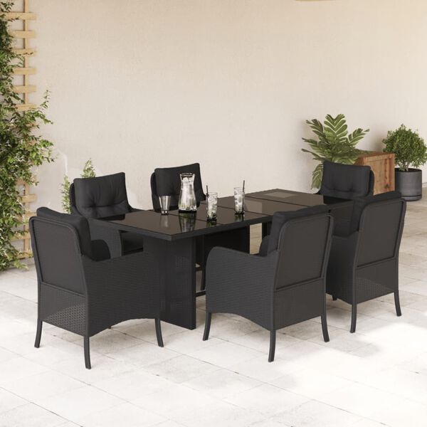 vidaXL Ensemble &agrave; manger de jardin coussins 7pcs Noir R&eacute;sine tress&eacute;e