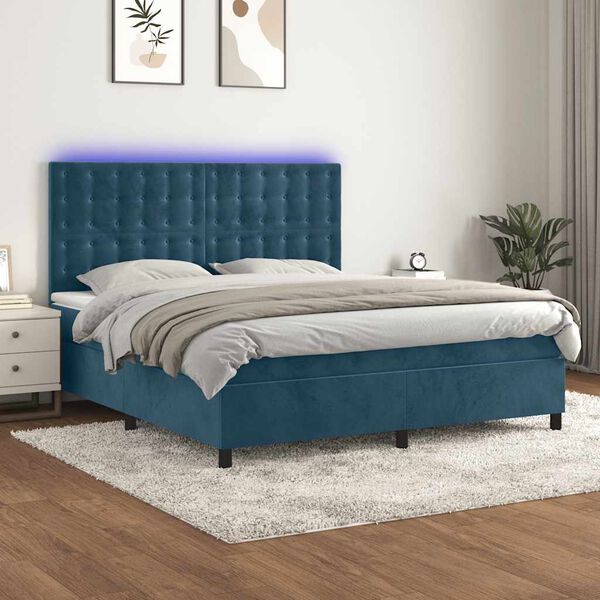vidaXL Sommier &agrave; lattes de lit matelas et LED Bleu fonc&eacute; 180x200 cm