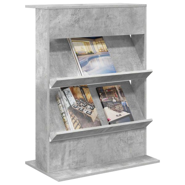 vidaXL &Eacute;tag&egrave;re &agrave; magazines avec &eacute;tag&egrave;re Gris b&eacute;ton 70 x 41 x 96 cm