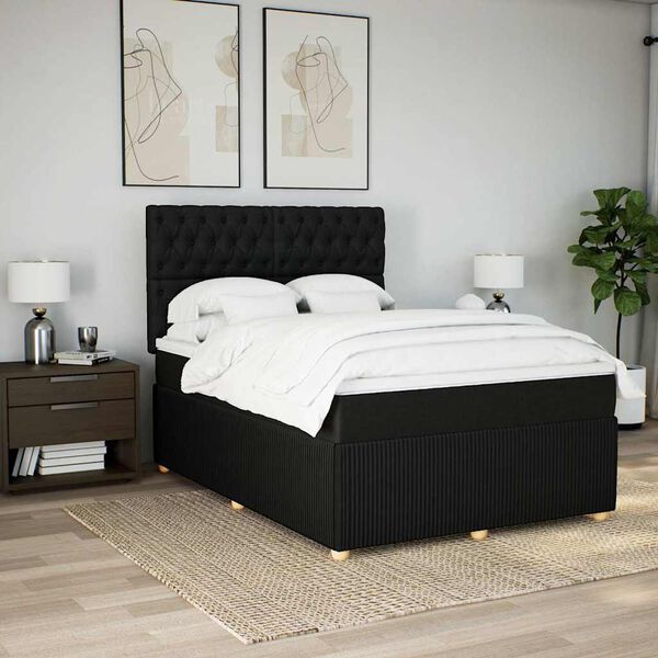 vidaXL Sommier &agrave; lattes de lit avec matelas Noir 160x200 cm Tissu