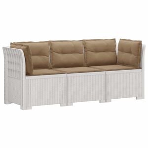 vidaXL Canap&eacute; de jardin 3 places avec coussins look rattan PP Blanc