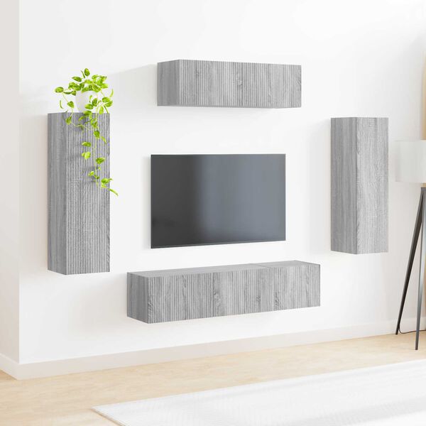 vidaXL Meuble TV 5 pcs Gris Sonoma