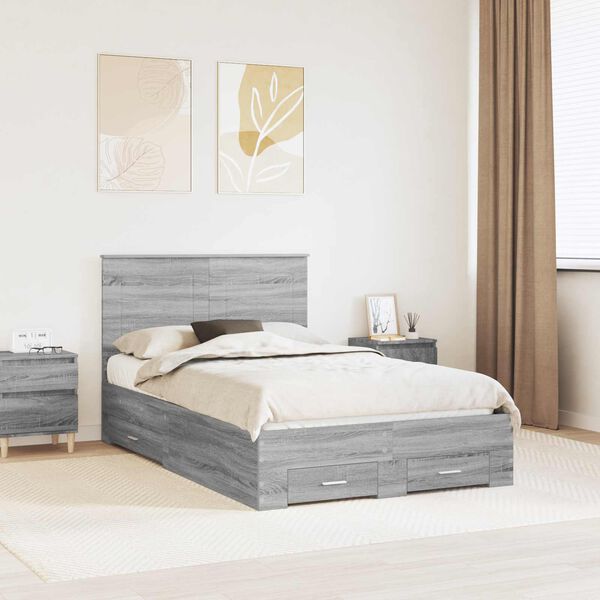 vidaXL Cadre de lit Gris Sonoma 135 x 190 cm Bois d'ing&eacute;nierie