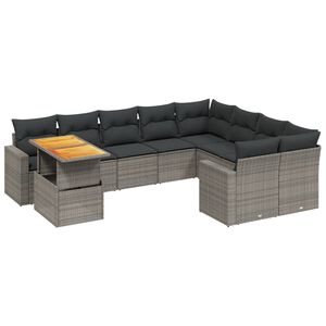 vidaXL Salon de jardin avec coussins 10 pcs gris r&eacute;sine tress&eacute;e