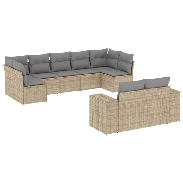 vidaXL Salon de jardin avec coussins 9 pcs beige r&eacute;sine tress&eacute;e