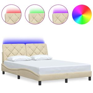 vidaXL Cadre de lit avec LED sans matelas cr&egrave;me 120x200 cm tissu