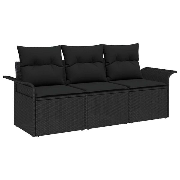 vidaXL Ensemble de Canap&eacute;s avec coussin 3 pcs Noir polyrotin