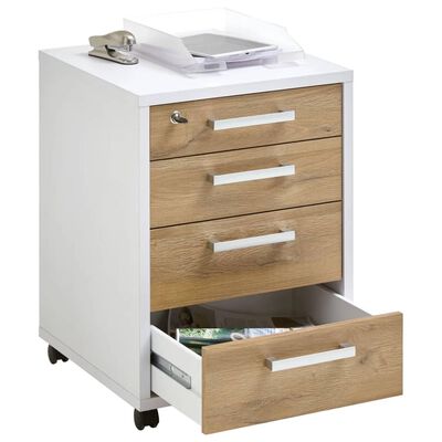 FMD Armoire à tiroirs mobile 48x49,5x65,5 cm blanc et chêne