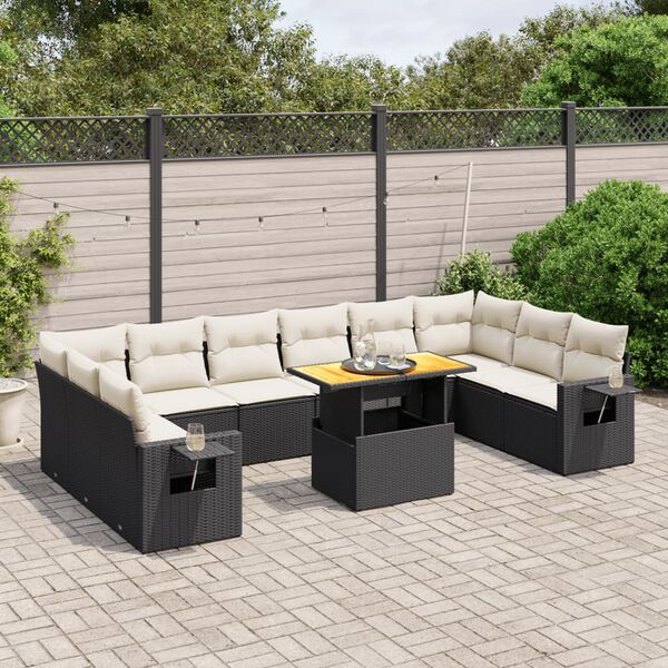 vidaXL Salon de jardin 11 pcs avec coussins noir r&eacute;sine tress&eacute;e