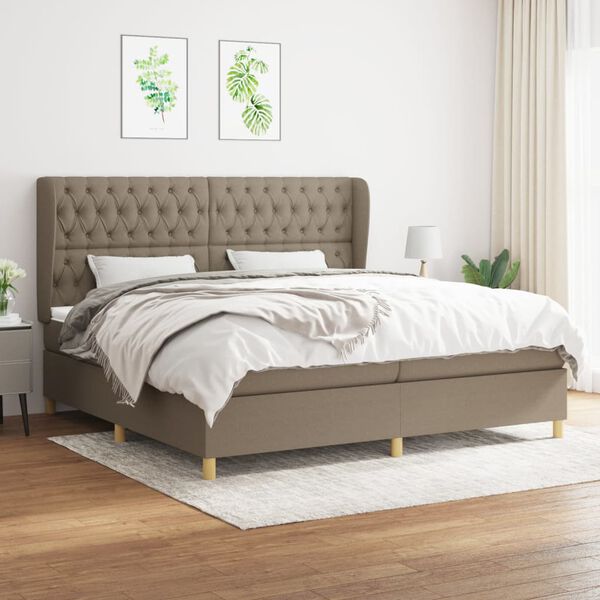 vidaXL Sommier &agrave; lattes de lit avec matelas Taupe 200x200 cm Tissu