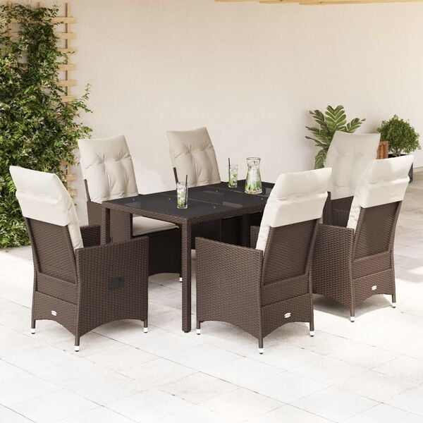 vidaXL Ensemble &agrave; manger de jardin et coussins 7 pcs marron rotin