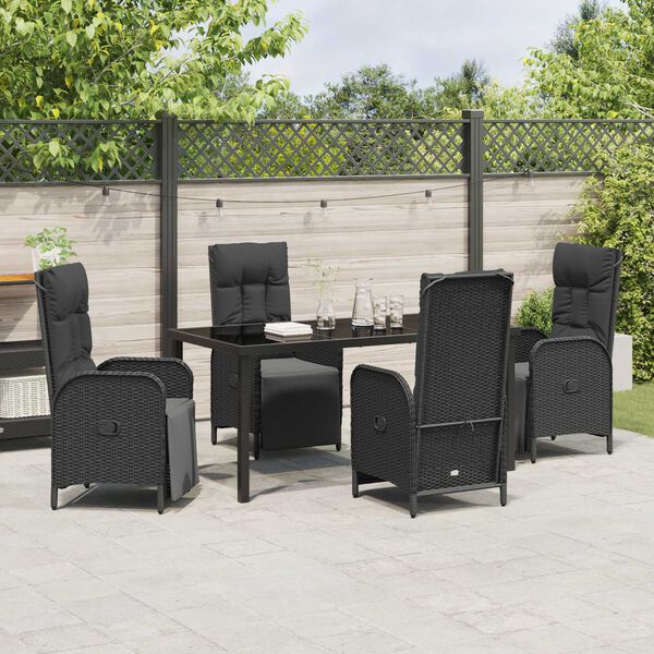 vidaXL Ensemble de salle &agrave; manger pour jardin 5 pcs Noir polyrotin