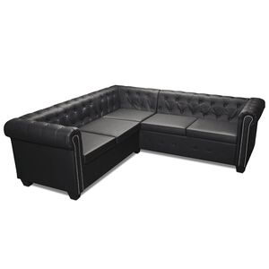 vidaXL Canap&eacute; d'angle Chesterfield 5 places Cuir synth&eacute;tique Noir